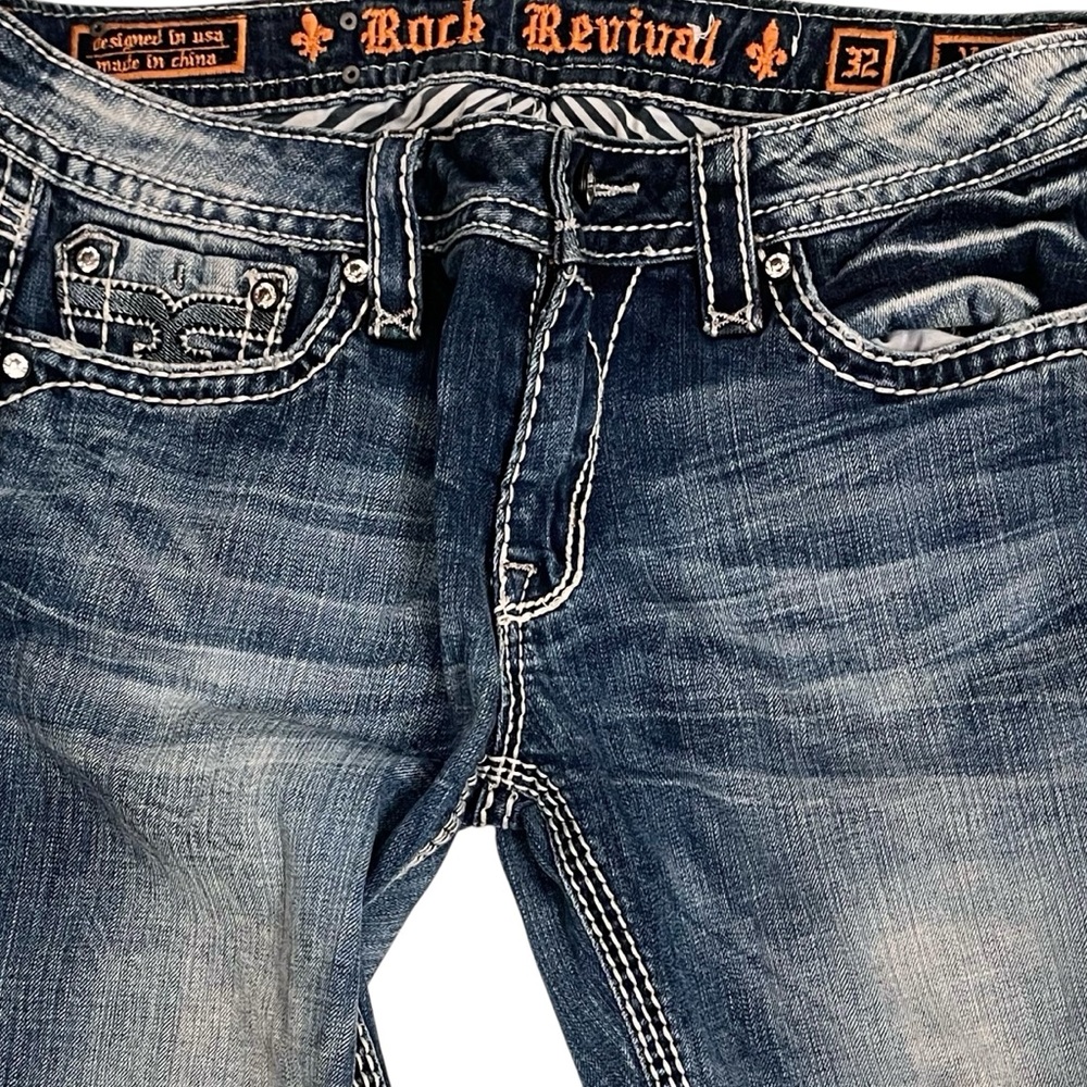 🎉HP! ❤️ Vintage Y2K Rock Revival Venus Sandblasted Bootcut Jeans Sz 32 - Picture 3 of 9
